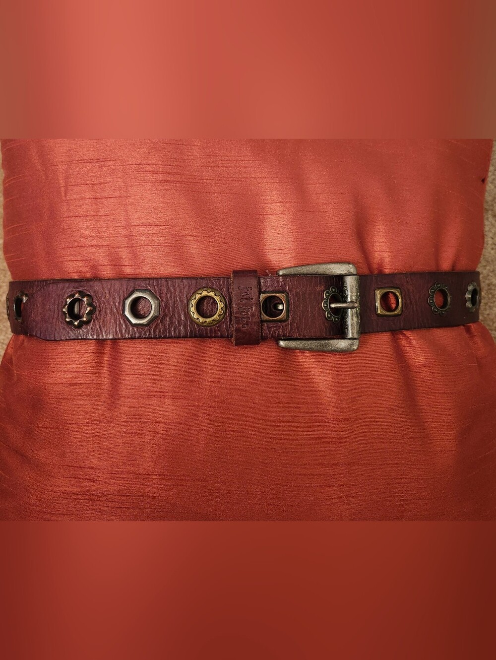 Fat Face Brown Leather Belt with Metal Eyelet Details-UNISEX